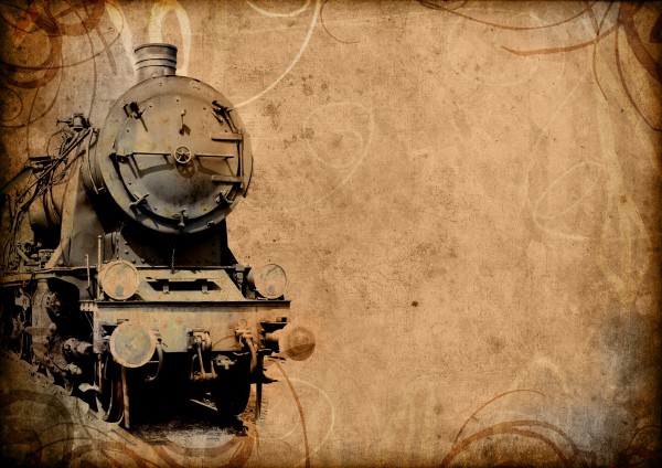 retro vintage technology, old train, grunge background