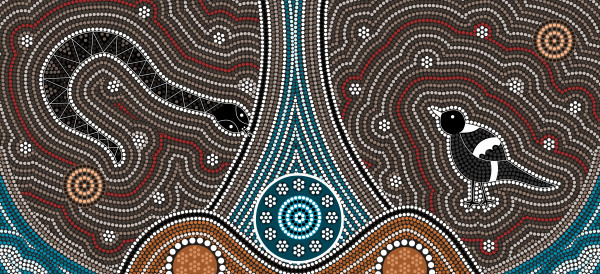 A illustration based on aboriginal style of dot painting depicti