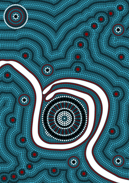 A illustration based on aboriginal style of dot painting depicti