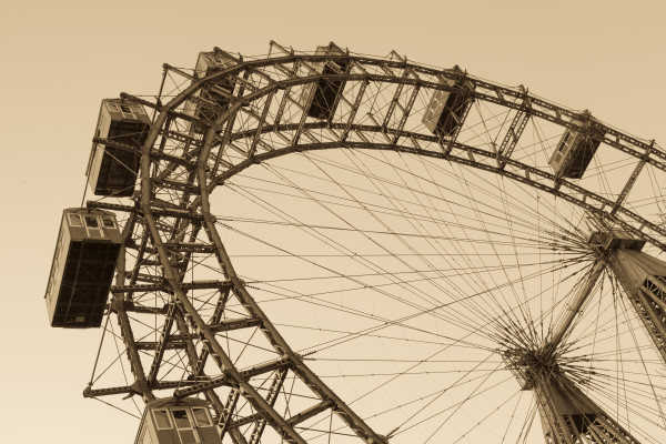 Old ferris wheel in Prater park in Vienna, sepia