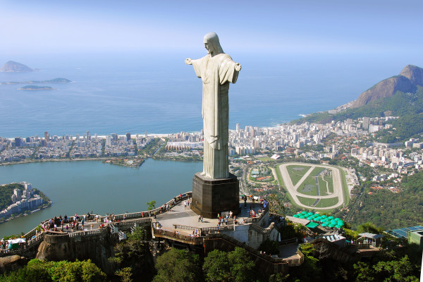 Aerial view of Christ the Redeemer Monument and Rio De Janeiro