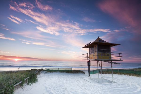 australian lifeguard hut at sunrise (gold coast, qld, australia)