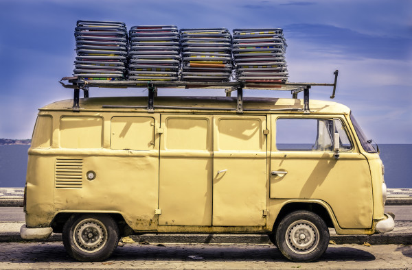 Vintage van on the beach of Ipanema in Rio de janeiro