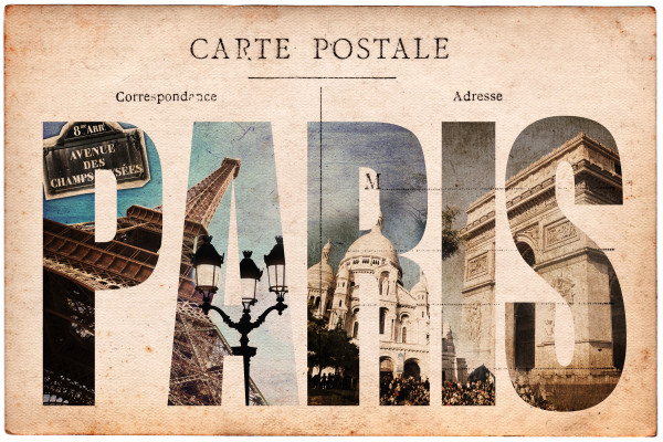 Carte postale ancienne, collage monuments Paris