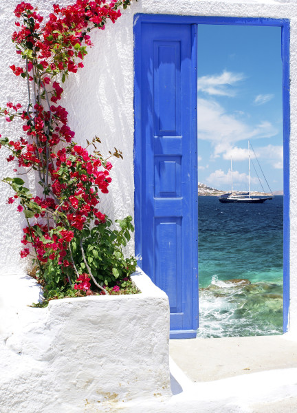 Traditional greek door on Mykonos island, Greece