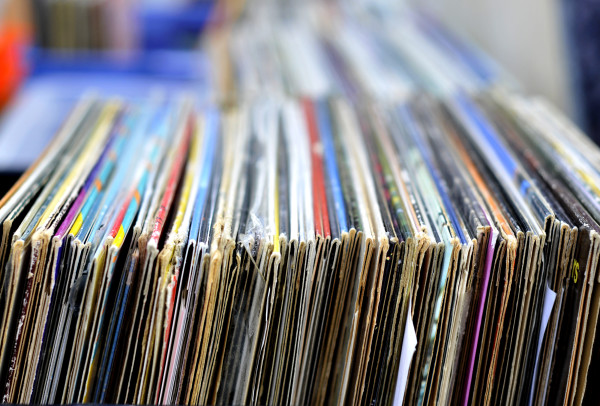 old vinyl records at a local flea market