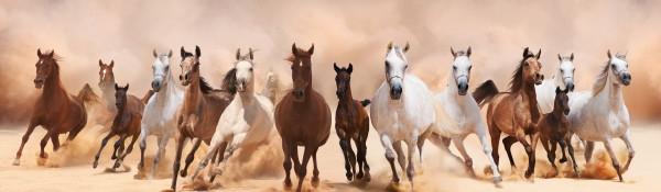 A herd of horses running on the sand storm