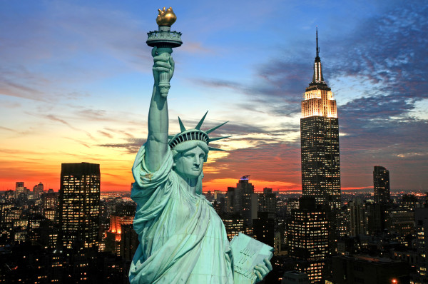 The Statue of Liberty and New York City skyline