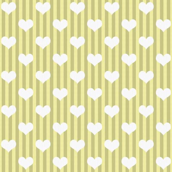 Yellow and White Hearts and Stripes Fabric Background