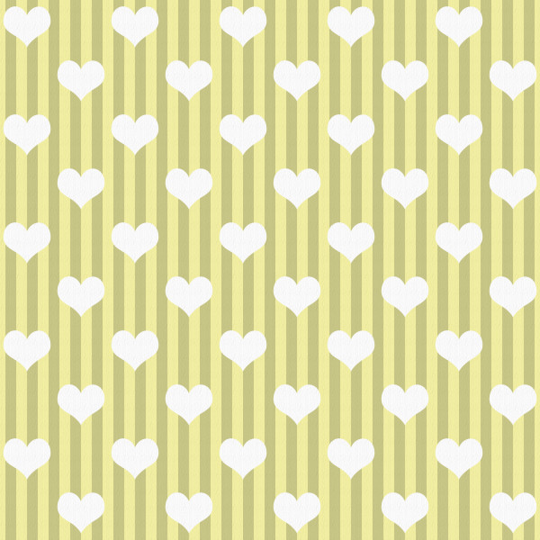 Yellow and White Hearts and Stripes Fabric Background