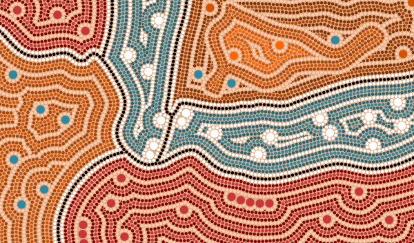 A illustration based on aboriginal style of dot painting depicti