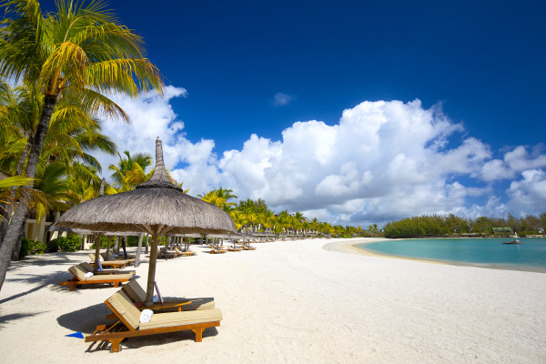 White sand tropical beach in Mauritius Island