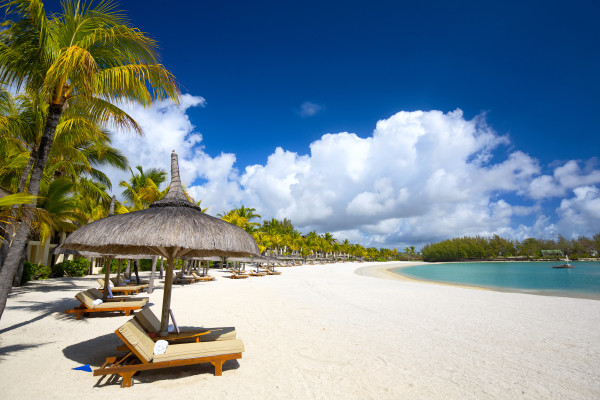 White sand tropical beach in Mauritius Island