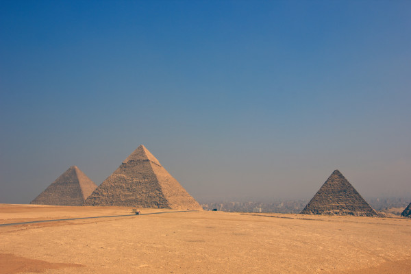 Vintage color images of Giza pyramids in Egypt,three pyramids