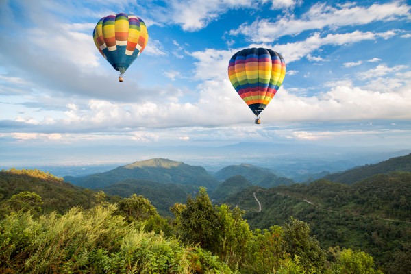 Hot air balloon over the mountain