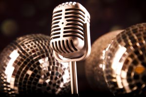 Retro style microphone, Music background