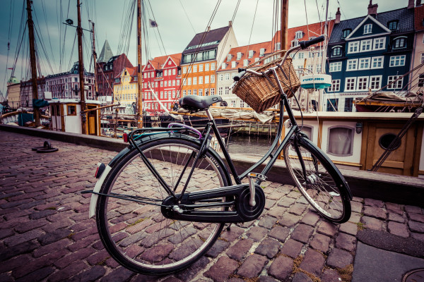 Classic vintage retro city bicycle in Copenhagen, Denmark