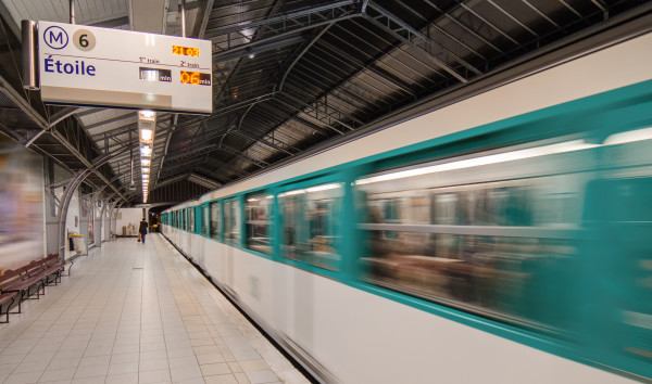 Paris. Metro train speeding up on the subway