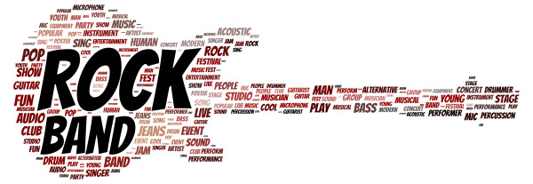 Rock band word cloud shape