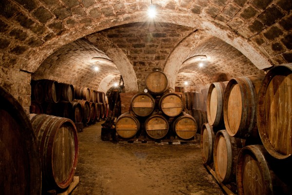 Barrels in a hungarian wine cellar