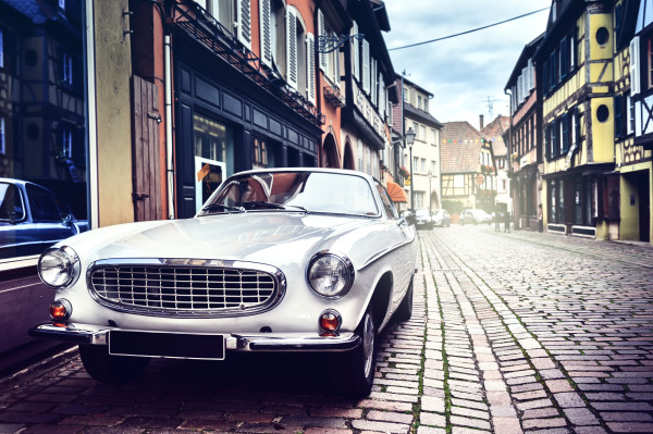 Retro car in old city street