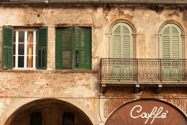 Cafe in the beautiful old building, city of Verona, Italy