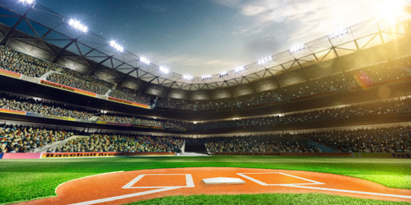 Professional baseball grand arena in sunlight