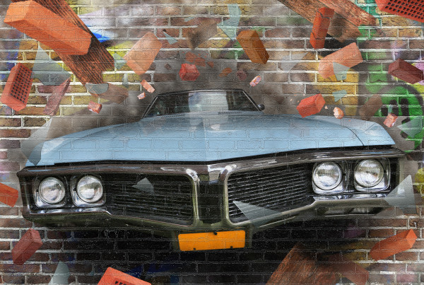 Background color of street graffiti on a brick wall