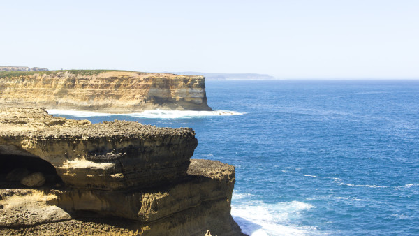 Turquoise ocean coast along great ocean road way at Australia