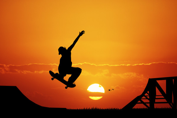 skateboard at sunset