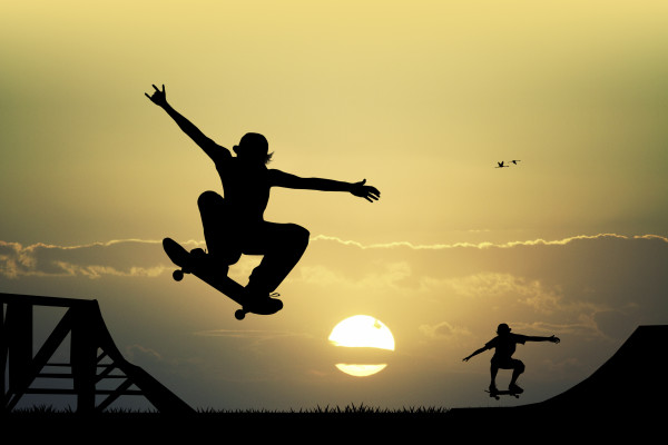 skateboard at sunset