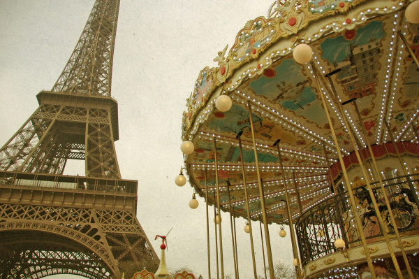 Retro tone of Carousel and Eiffel Tower in Paris