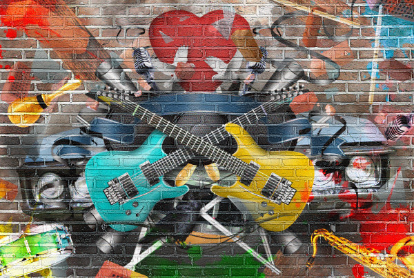 Collage of music, color and bright musical background