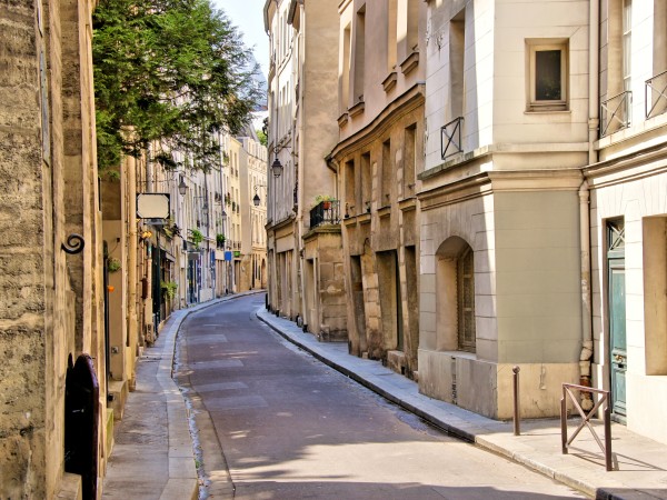 Quaint street in the Latin Quarter of Paris, France