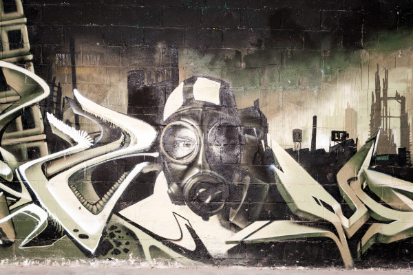 graffiti wall in an abandoned factory building