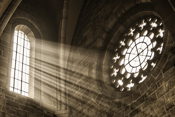 church window with sunbeams