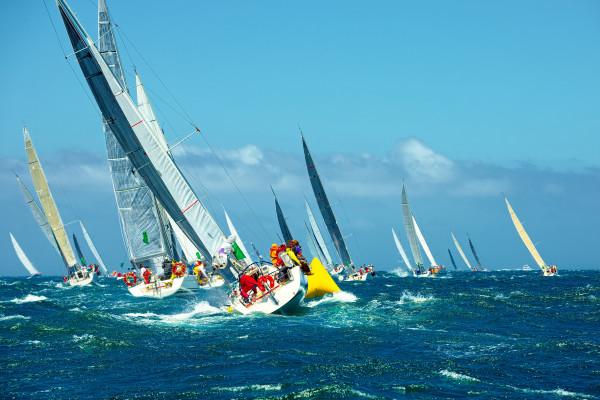 Sailing yachts regatta. Series yachts and ships