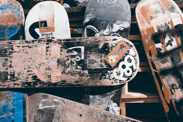 Background from old and scratched boards skateboard