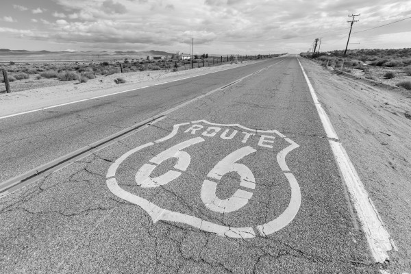 Old Route 66 Pavement Sign Black and White