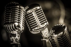 sepia toned retro microphone closeup