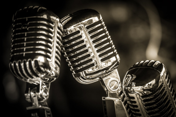 sepia toned retro microphone closeup