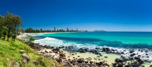 GOLD COAST, AUS   OCT 4 2015: Gold Coast skyline and surfing bea