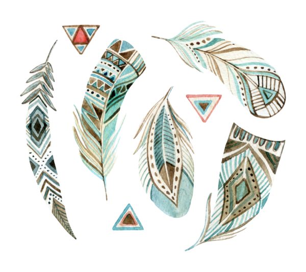 watercolor tribal feathers set