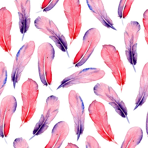 Watercolor pattern with feathers.