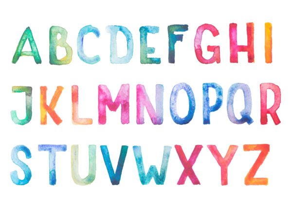 Colorful watercolor aquarelle font type handwritten hand draw