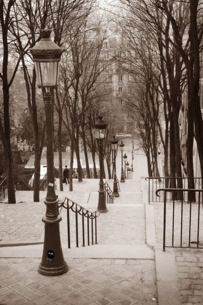 Beautiful starway in Montmartre in Paris at springtime