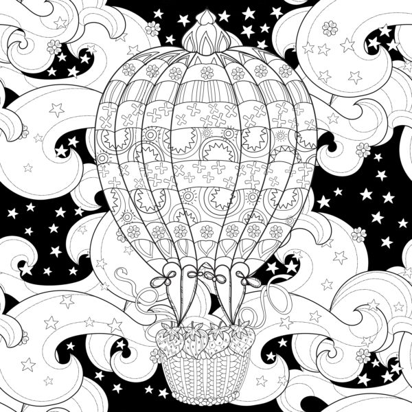 Hand drawn doodle outline  air balloon in flight