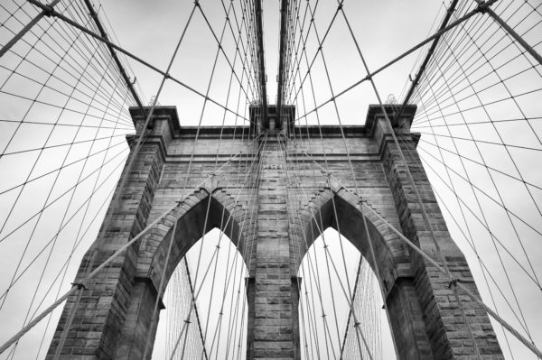 Brooklyn Bridge New York City close up architectural detail in timeless black and white