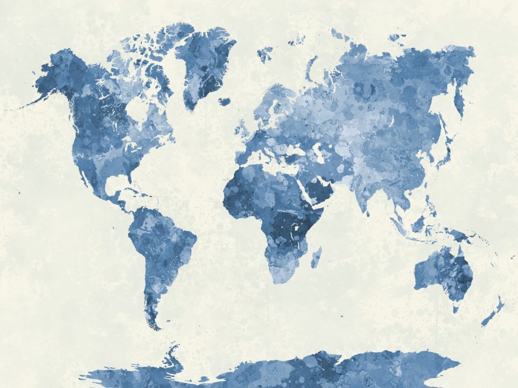 Blue Watercolour World Map Custom Wallpaper