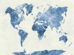 Blue Watercolour World Map